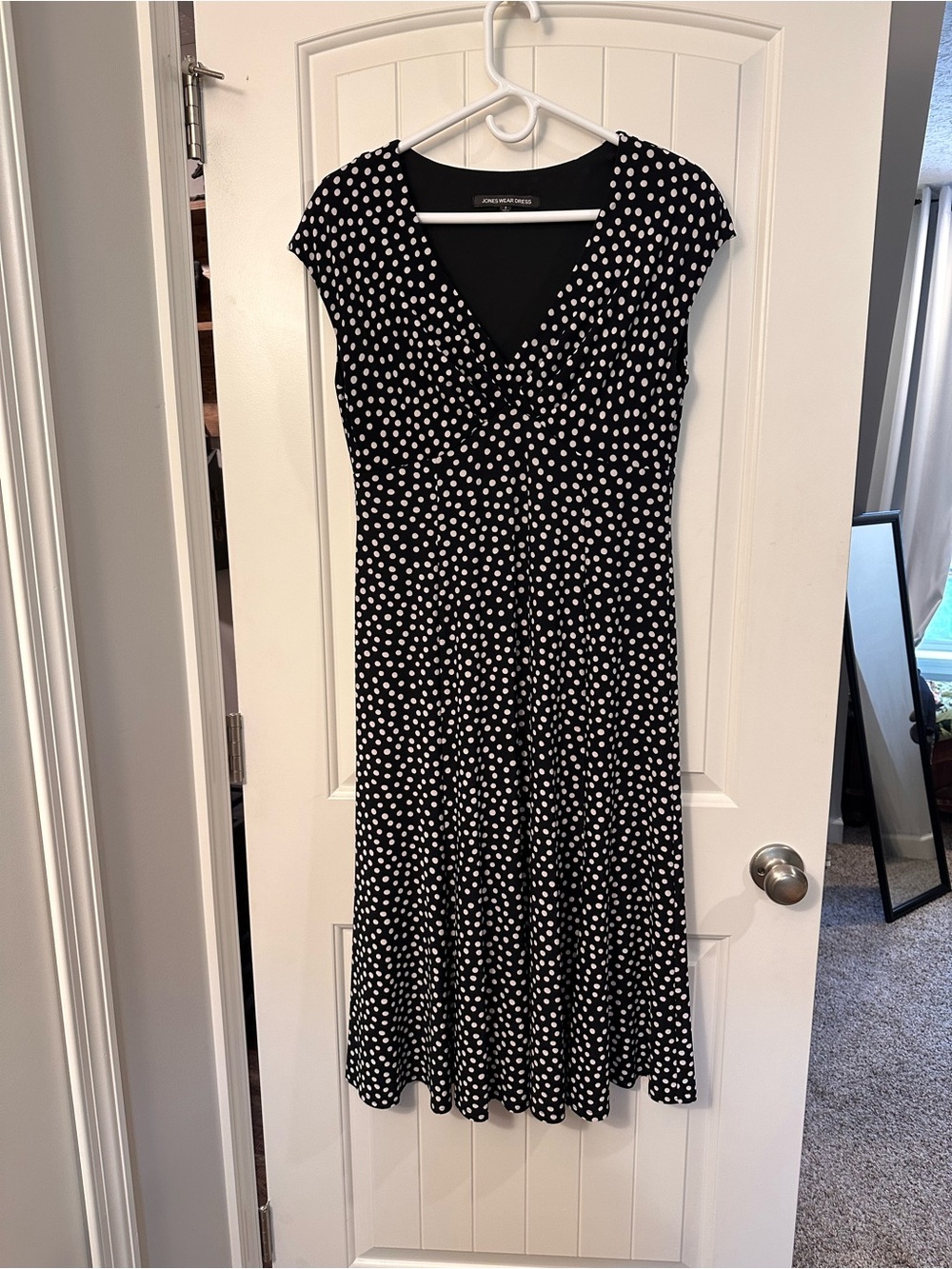 Jones Wear Black and White Polka Dot Midi Dress